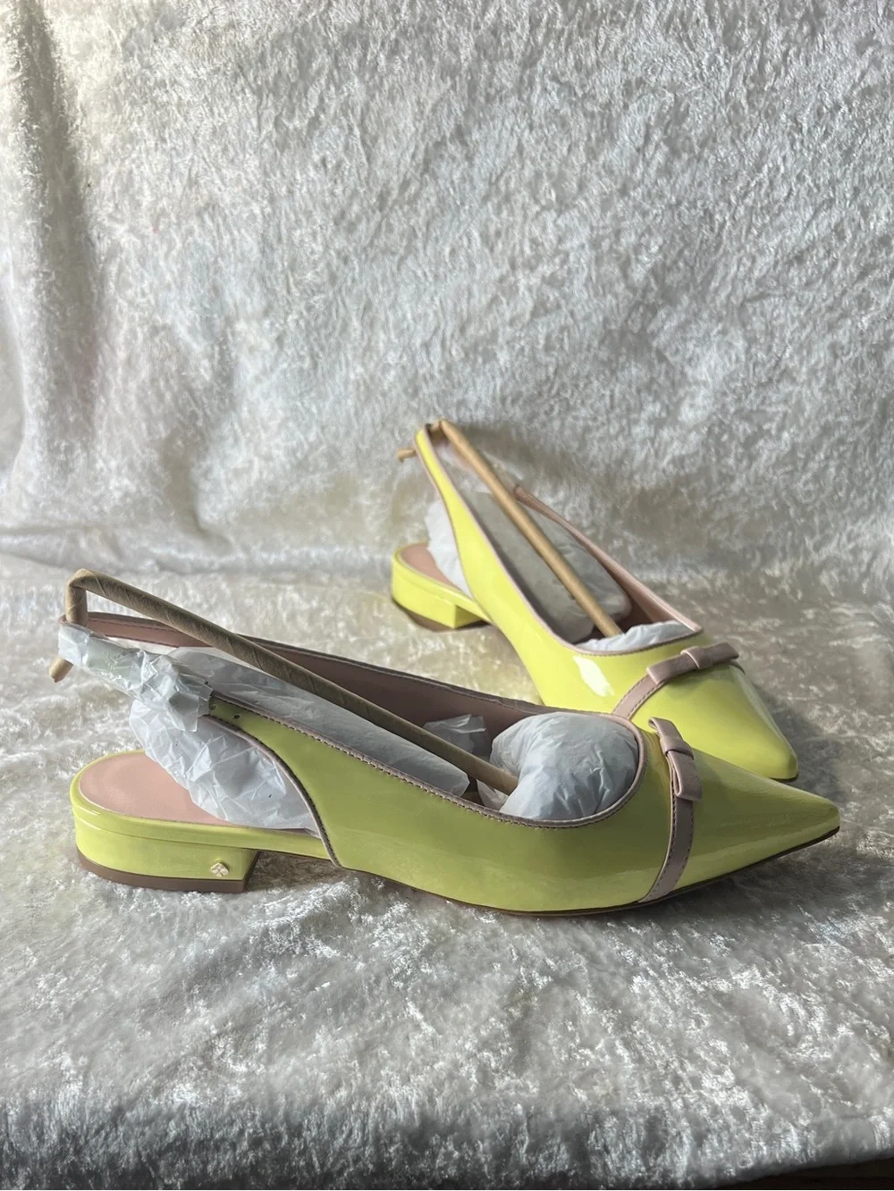 kate spade Lime Patent Pointed Slingback Flats with Pink Trim